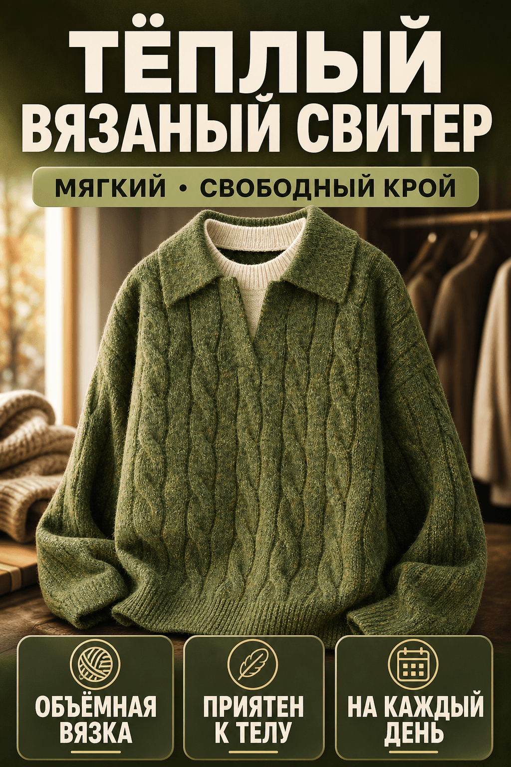 Свитер мужской шерстяной круглый вырез
